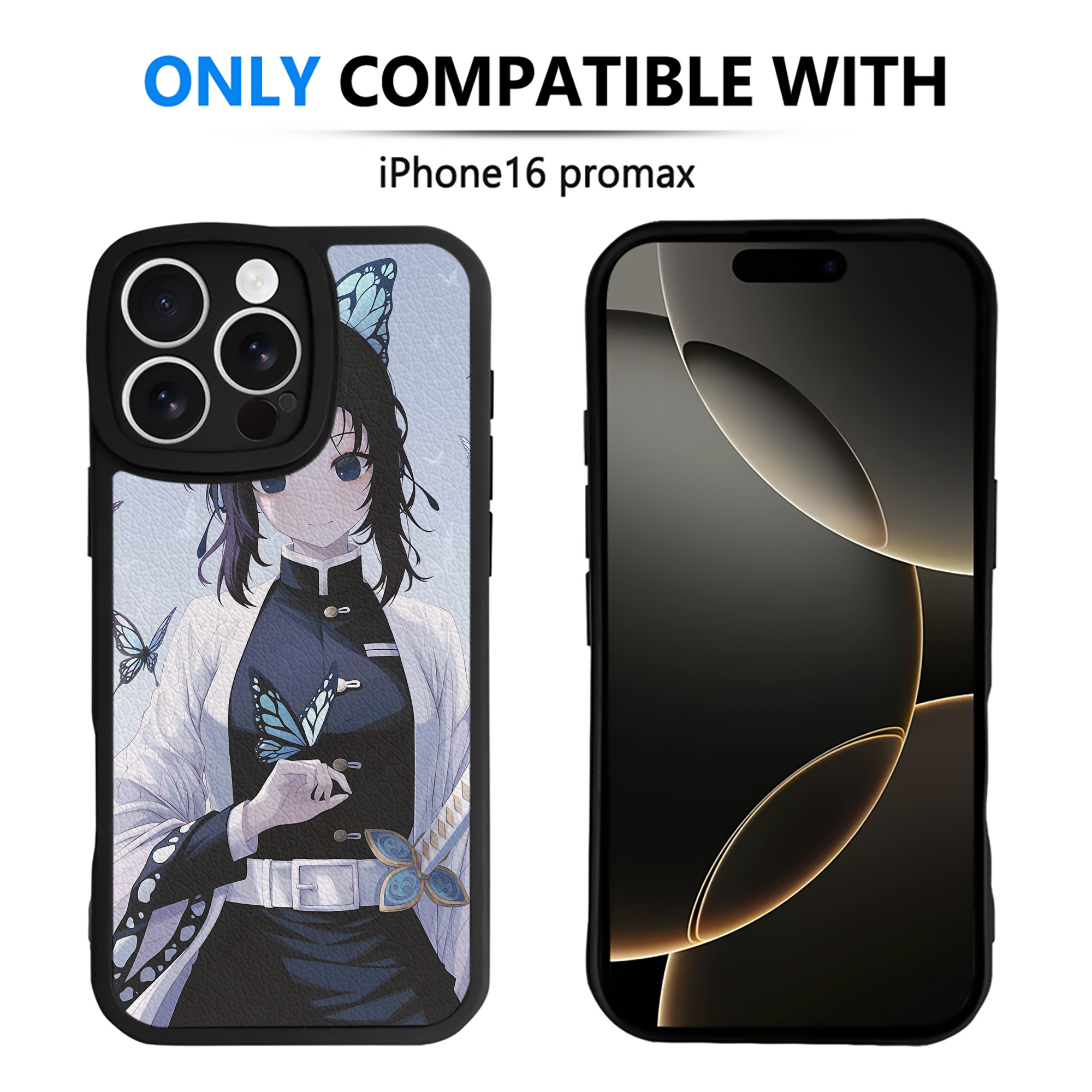 （画像用） 鬼滅の刃（きめつのやいば）蟲柱-胡蝶 しのぶ／こちょう しのぶ Kochou Shinobu 【iPhone 16シリーズ対応】シリコンスマホケース（レザー調） 材質：シリコン